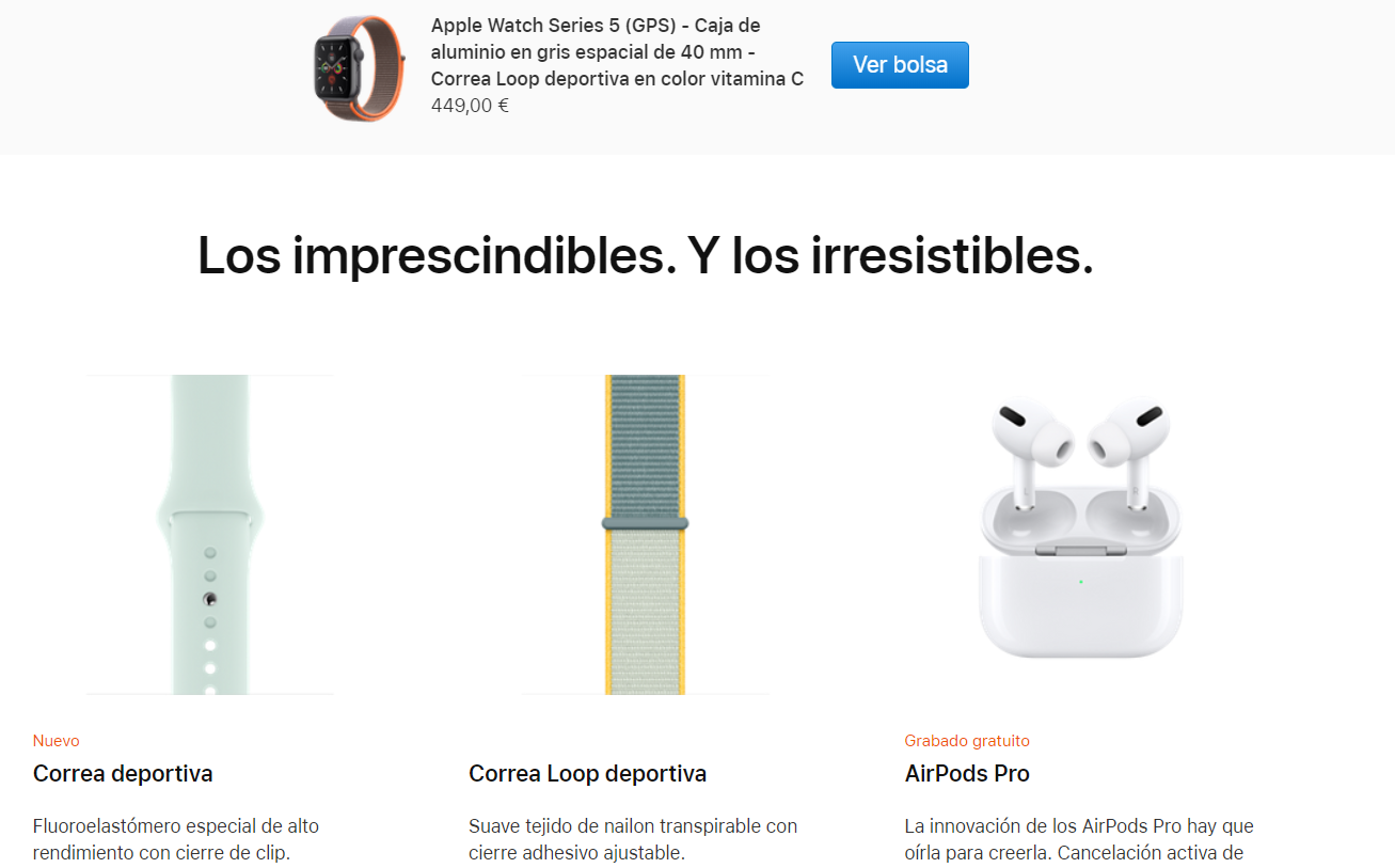 Ejemplo Cross selling. Fuente: Apple