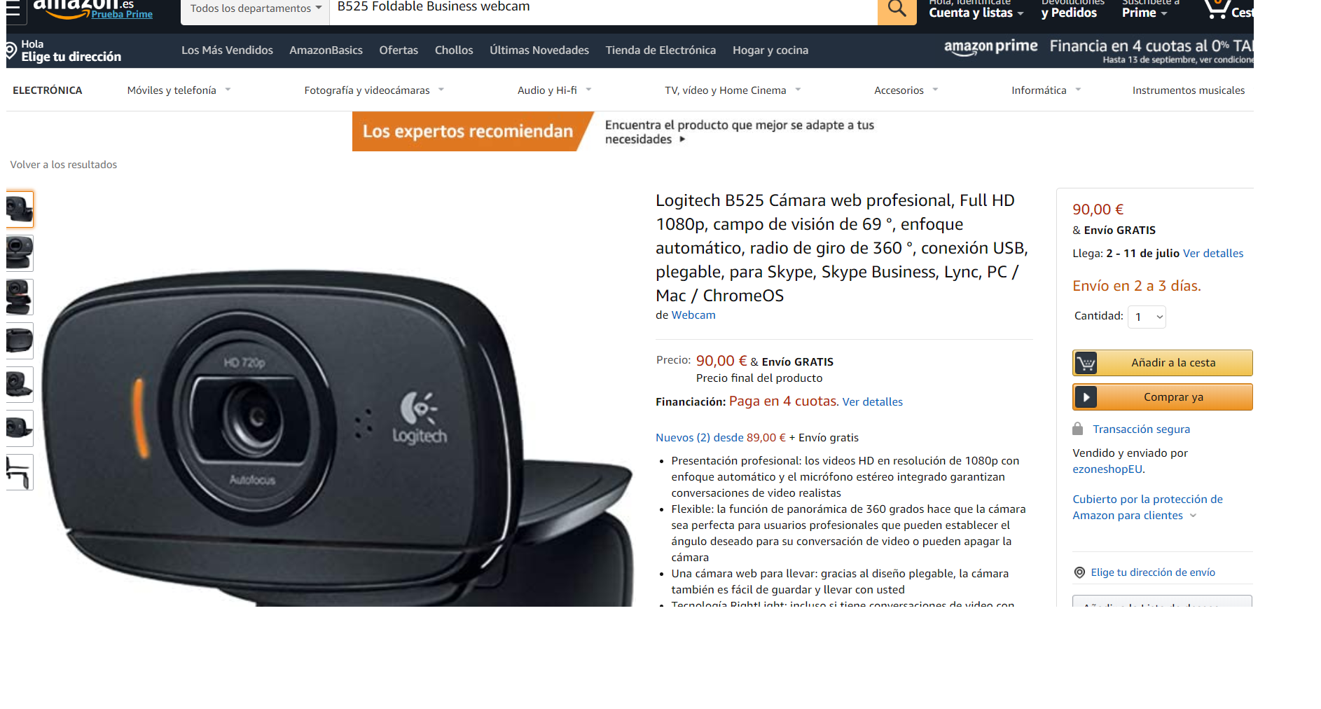 Webcam B525 Foldable Business. Fuente: Amazon