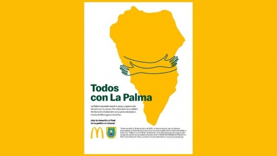campaña Todos con La Palma de McDonald's y Mensajeros de la Paz para recaudar fondos para afectados por el volcán Cumbre Vieja